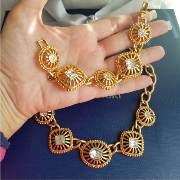 AUTHENTIC Swarovski 24k Gold Plated Chunky Statement Necklace Vintage RARE - Picture 8 of 15